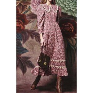 CeliaB Dress Sz L Celia B Burgundy Corduroy Floral Midi Boho Southwestern